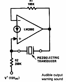 Oscilador para transductor piezoeléctrico LM3900
Oscilador para transductor piezoeléctrico LM3900