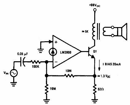 Amplificador de audio de alta tensión LM3900
Amplificador de audio de alta tensión LM3900