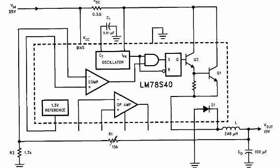Regulador reductor con LM78S40
Regulador reductor con LM78S40