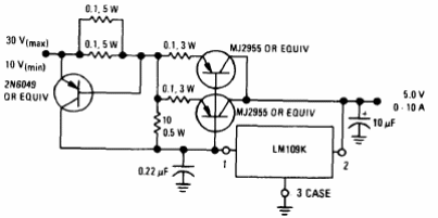 Regulador 5 V x 10 A com el LM109
Regulador 5 V x 10 A com el LM109