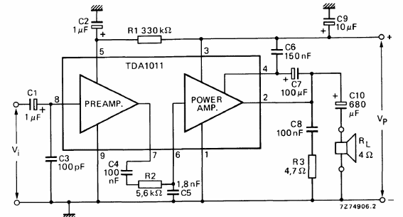 Amplificador de 10 W con TDA1011
Amplificador de 10 W con TDA1011