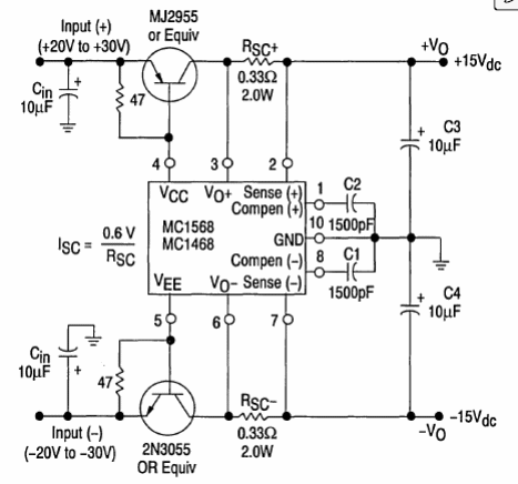 Regulador simétrico de 1 5 A MC1568
Regulador simétrico de 1 5 A MC1568