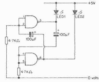 Intermitente de 2 LED con el 7400
Intermitente de 2 LED con el 7400