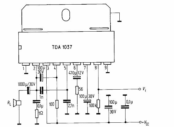 Amplificador de 5W con el TDA1037
Amplificador de 5W con el TDA1037