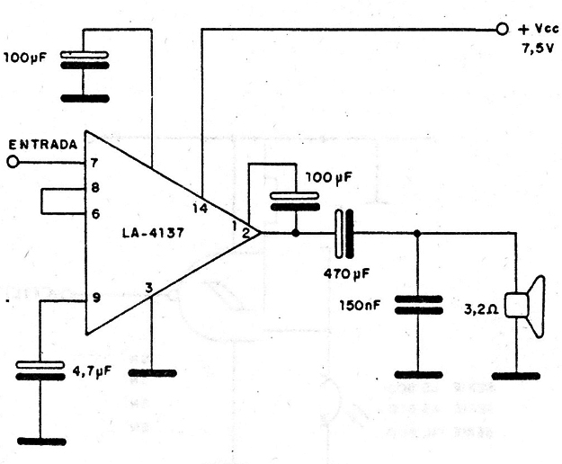 Amplificador de 1,8 W LA4137
Amplificador de 1,8 W LA4137