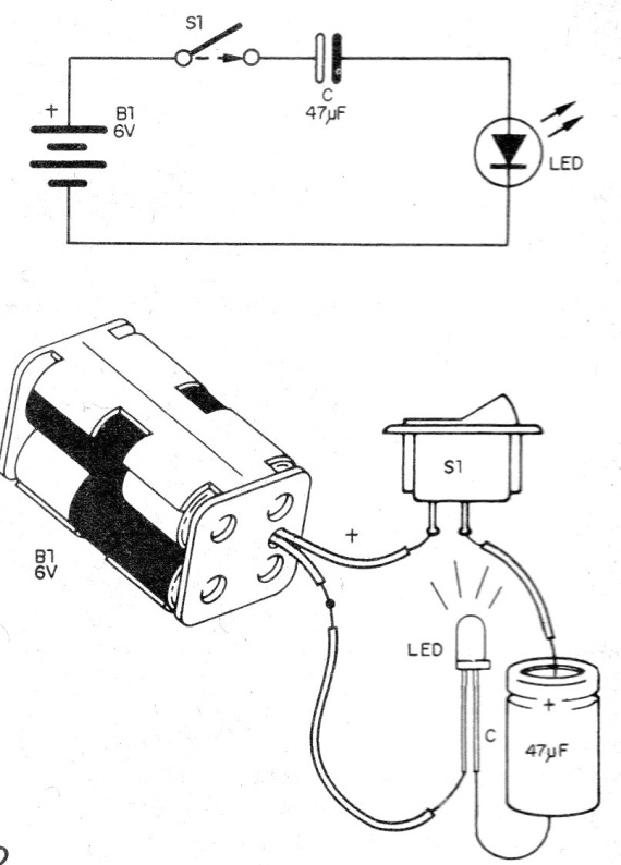 Figura 2 - La carga de un capacitor monitoreada por un LED
Figura 2 - La carga de un capacitor monitoreada por un LED