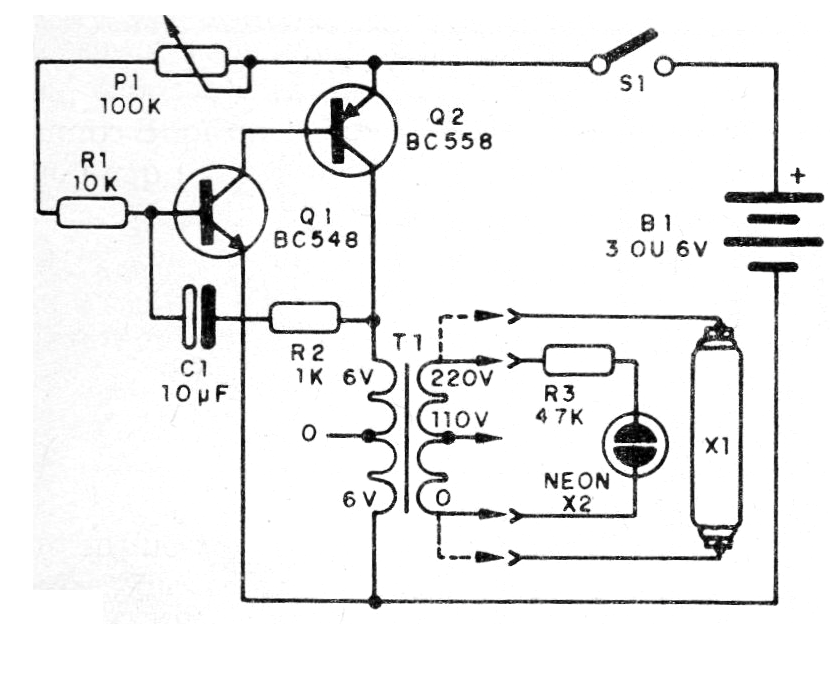 Figura 1 - Diagrama del intermitente neón fluorescente
Figura 1 - Diagrama del intermitente neón fluorescente