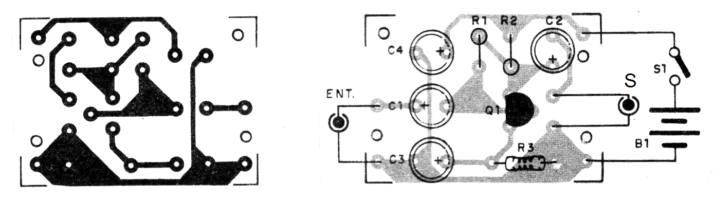 Figura 3 - Placa de circuito impreso para el montaje del preamplificador.
Figura 3 - Placa de circuito impreso para el montaje del preamplificador.
