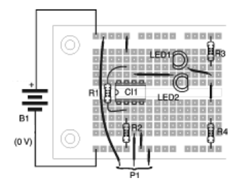 Figura 2 - Montaje en una matriz de contactos.
Figura 2 - Montaje en una matriz de contactos.