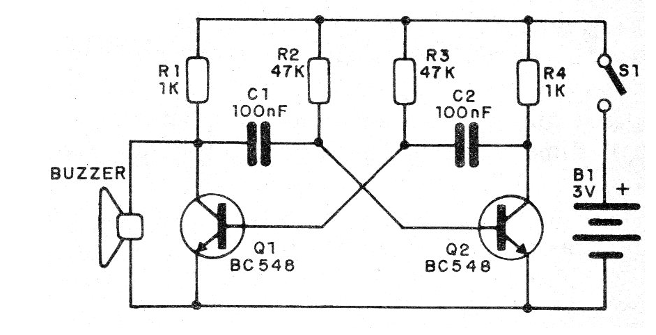 Figura 1 - Circuito del oscilador para buzzer
Figura 1 - Circuito del oscilador para buzzer