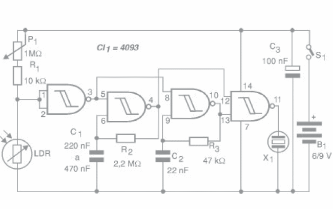 Figura 1 - Circuito completo de la alarma.
Figura 1 - Circuito completo de la alarma.