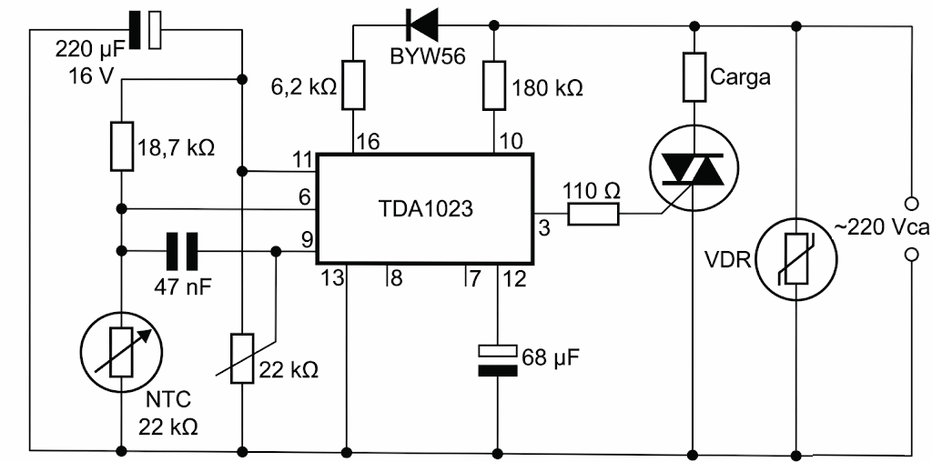Fig. 27. Circuito para activar el relé en una banda de temperatura.