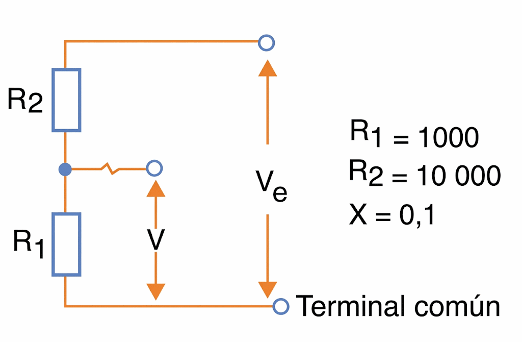 Fig. 8. Circuito típico de un divisor de tensión. Fig. 8. Circuito típico de un divisor de tensión.