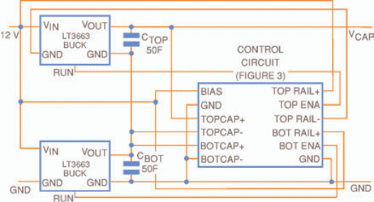 Fig. 1. Esquema de Bloques de un Sistema para la carga de Dos Supercapacitores en serie. Fig. 1. Esquema de Bloques de un Sistema para la carga de Dos Supercapacitores en serie.